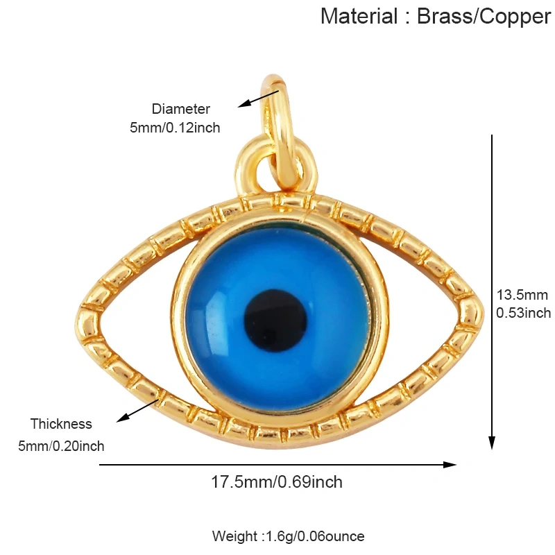 Blue Evil Eye Turkish Shell Round Charm,18K Real Gold Plated , Jewelry Necklace Bracelet Accessories Supplies S73