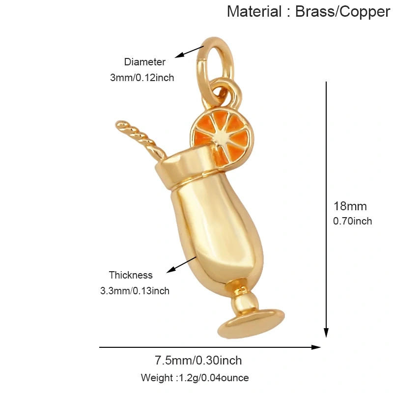 Fashion Cute Win Glass Cups Icecream Drinking Tea Pot Charm Pendant,18K Real Gold Plated Zircon Jewelry Finding Supplies S78