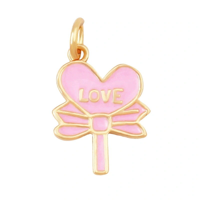 Glitter Red Kiss XOXO Love Heart Envelpe Charm, Brass 18K Gold Plated Necklace Bracelet DIY Jewelry Findings Making Supplies S61