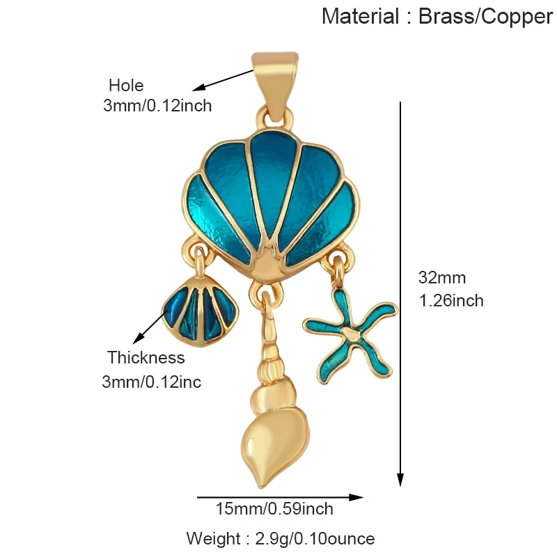 Jellyfish Ocean Shell Conch Red Lobster Sea Fish Shrimp Charm Pendant,Gold Plated Zircon Jewelry Findings Supply S73