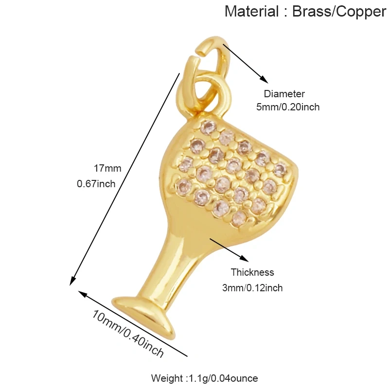 Fashion Cute Win Glass Cups Icecream Drinking Tea Pot Charm Pendant,18K Real Gold Plated Zircon Jewelry Finding Supplies S78