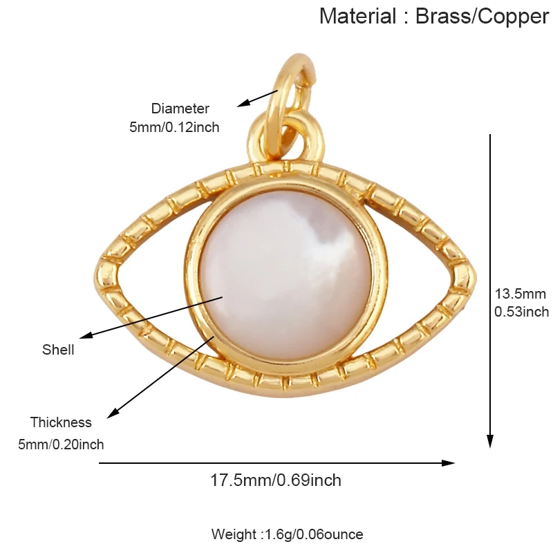 Blue Evil Eye Turkish Shell Round Charm,18K Real Gold Plated , Jewelry Necklace Bracelet Accessories Supplies S73