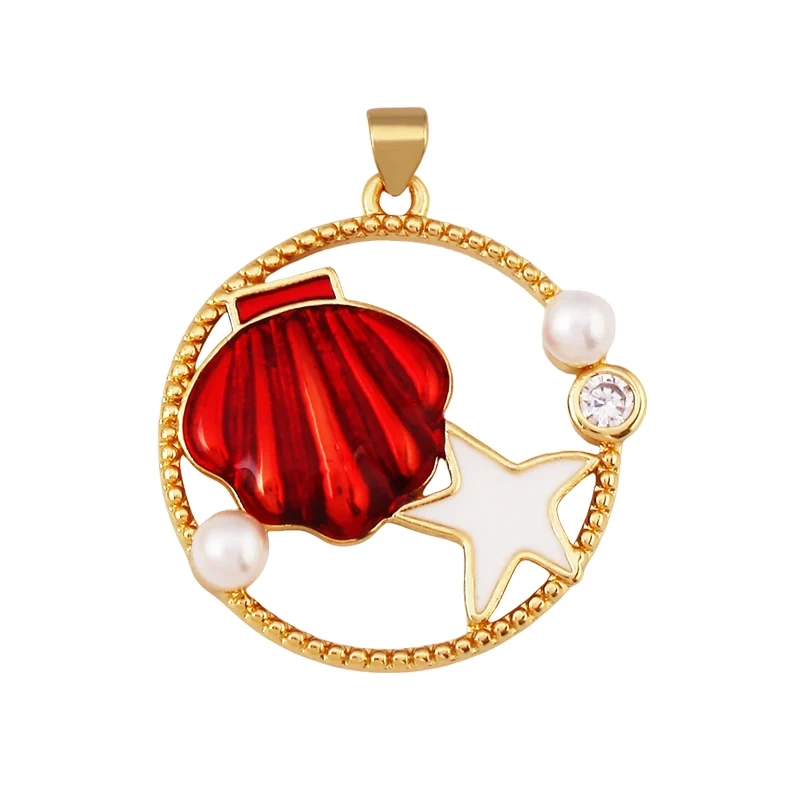 Jellyfish Ocean Shell Conch Red Lobster Sea Fish Shrimp Charm Pendant,Gold Plated Zircon Jewelry Findings Supply S73