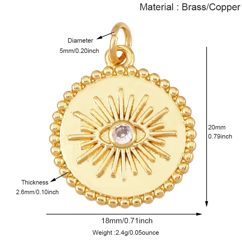 Blue Evil Eye Turkish Shell Round Charm,18K Real Gold Plated , Jewelry Necklace Bracelet Accessories Supplies S73