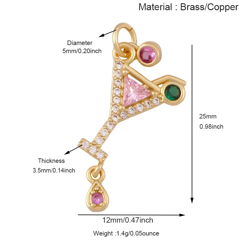 Fashion Cute Win Glass Cups Icecream Drinking Tea Pot Charm Pendant,18K Real Gold Plated Zircon Jewelry Finding Supplies S78