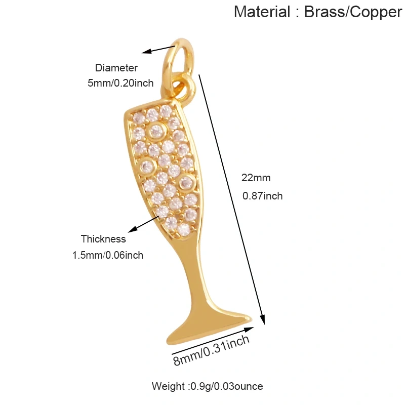 Fashion Cute Win Glass Cups Icecream Drinking Tea Pot Charm Pendant,18K Real Gold Plated Zircon Jewelry Finding Supplies S78