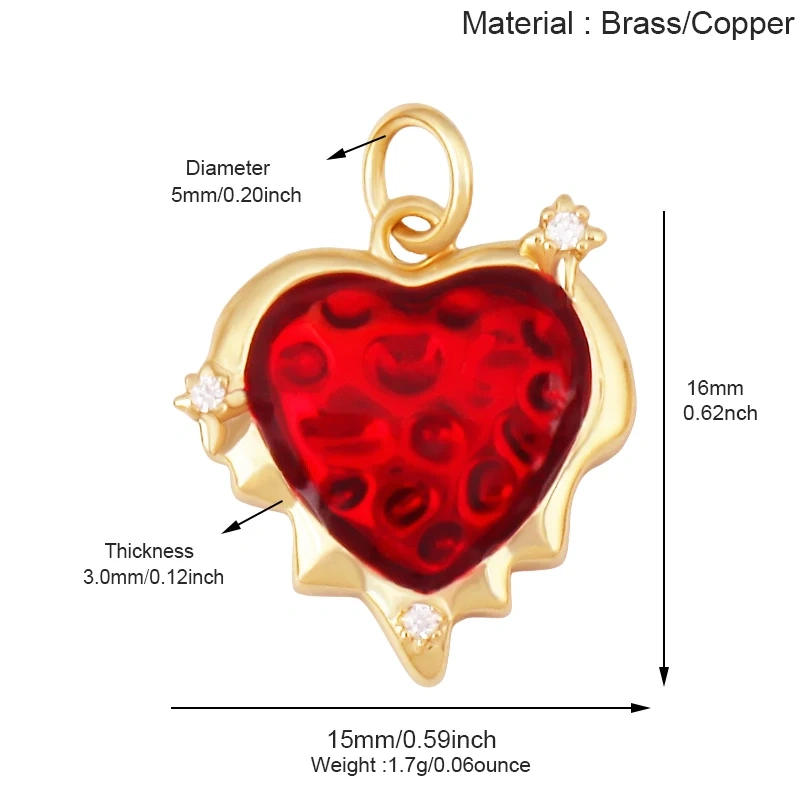 Glitter Red Kiss XOXO Love Heart Envelpe Charm, Brass 18K Gold Plated Necklace Bracelet DIY Jewelry Findings Making Supplies S61