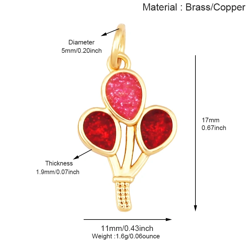 Glitter Red Kiss XOXO Love Heart Envelpe Charm, Brass 18K Gold Plated Necklace Bracelet DIY Jewelry Findings Making Supplies S61