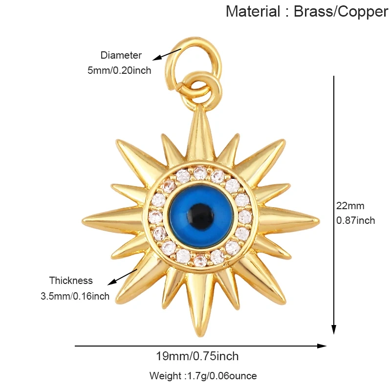 Blue Evil Eye Turkish Shell Round Charm,18K Real Gold Plated , Jewelry Necklace Bracelet Accessories Supplies S73