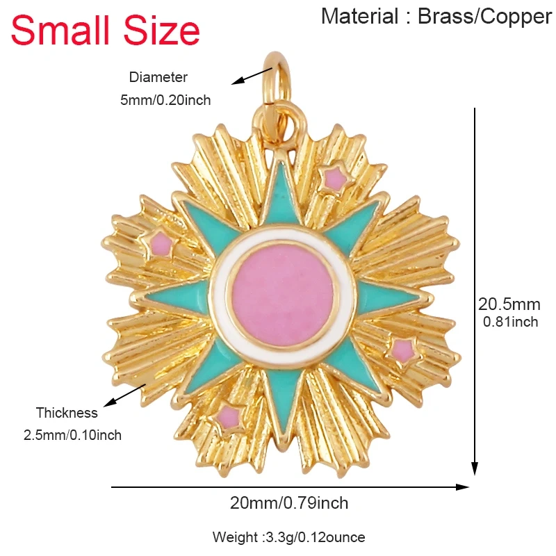 Celetial Sun Moon Polar North Star Flashing Bolt Charm Pendant,Colorful Enamel Gift Jewelry Necklace Bracelet Accessories S77