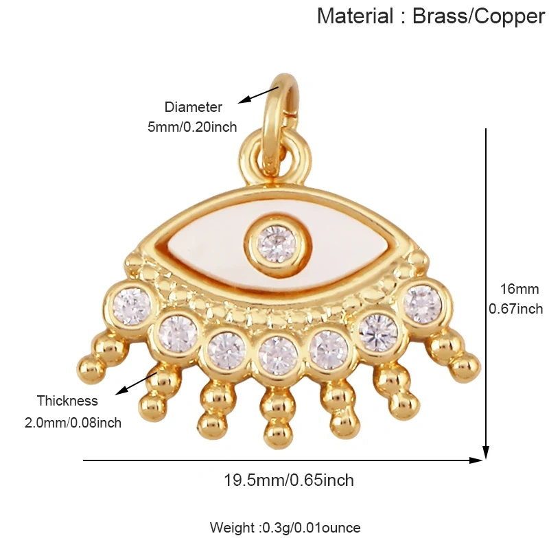 Blue Evil Eye Turkish Shell Round Charm,18K Real Gold Plated , Jewelry Necklace Bracelet Accessories Supplies S73