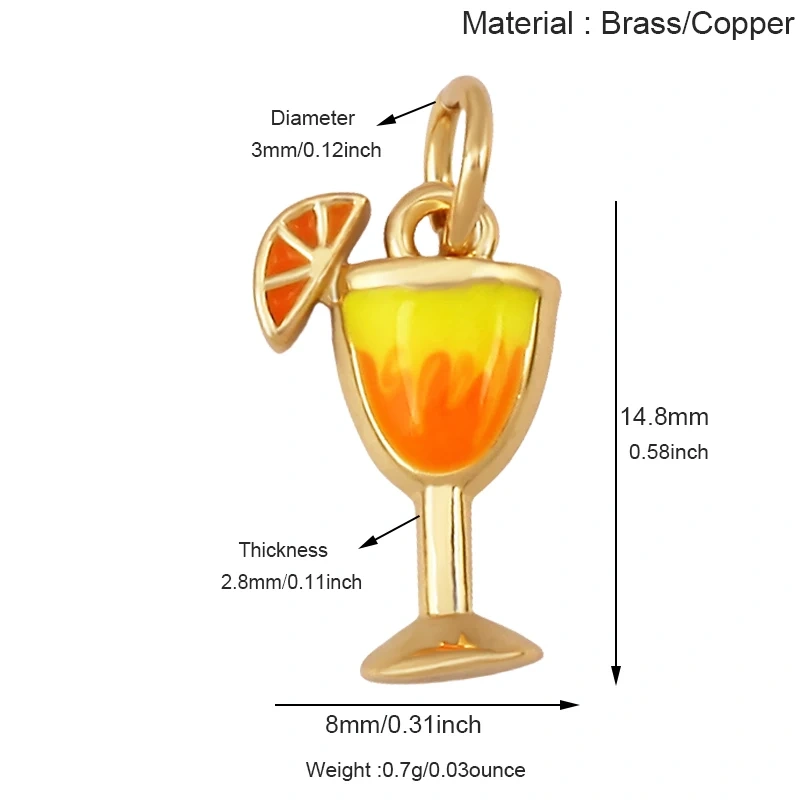 Fashion Cute Win Glass Cups Icecream Drinking Tea Pot Charm Pendant,18K Real Gold Plated Zircon Jewelry Finding Supplies S78