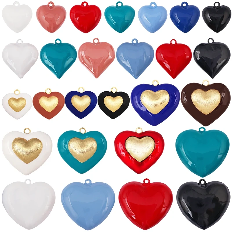 Paint Spray Red Pink  Heart Focal Charm Pendant,Full Cubic Zirconia Real 18K Gold Plated Jewelry Necklace Accessories Supply S30