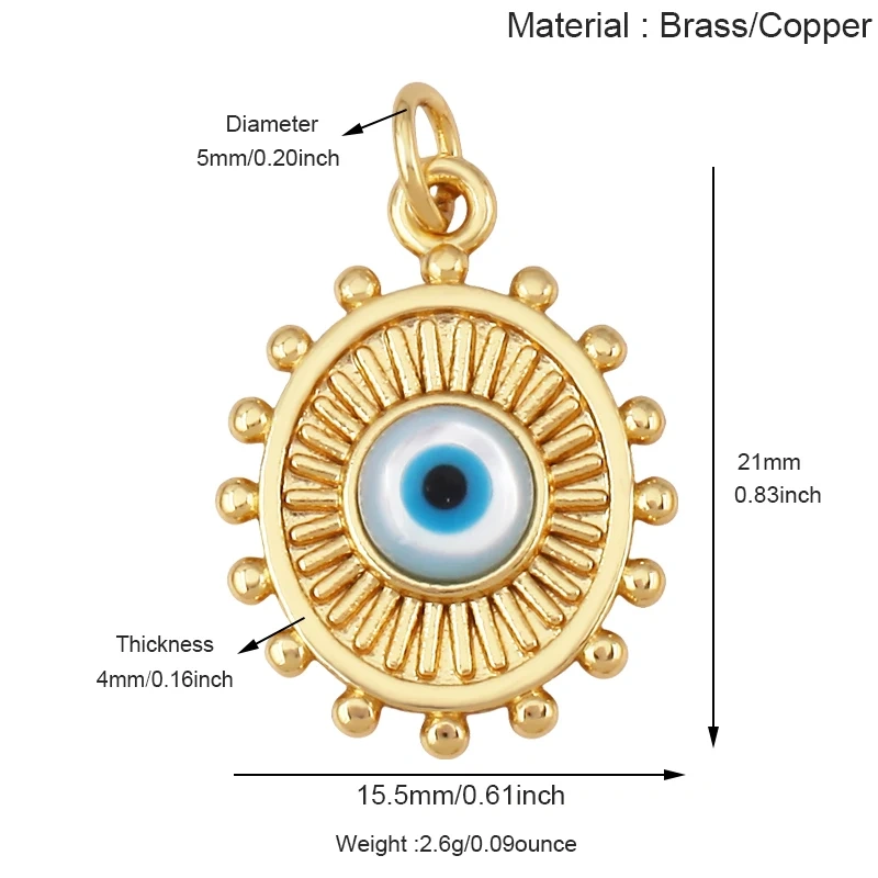 Blue Evil Eye Turkish Shell Round Charm,18K Real Gold Plated , Jewelry Necklace Bracelet Accessories Supplies S73