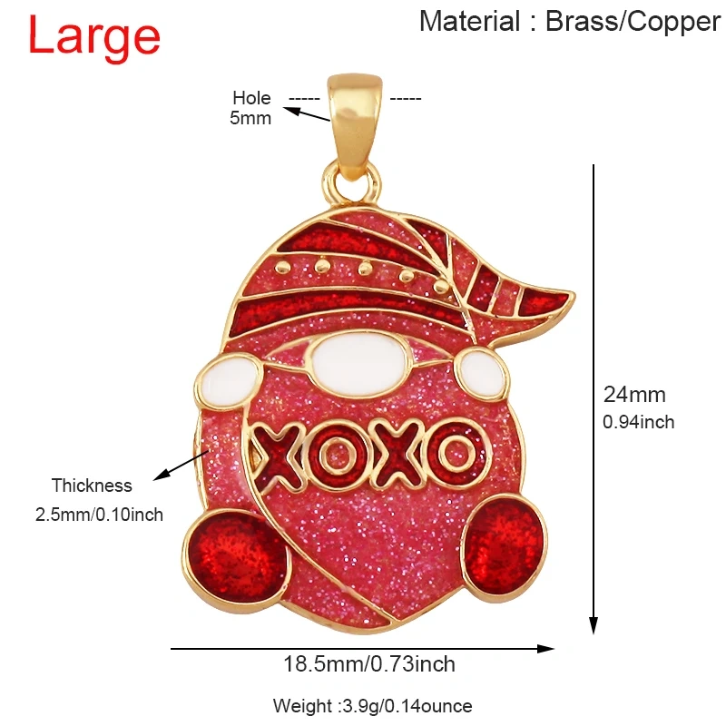 Glitter Red Kiss XOXO Love Heart Envelpe Charm, Brass 18K Gold Plated Necklace Bracelet DIY Jewelry Findings Making Supplies S61
