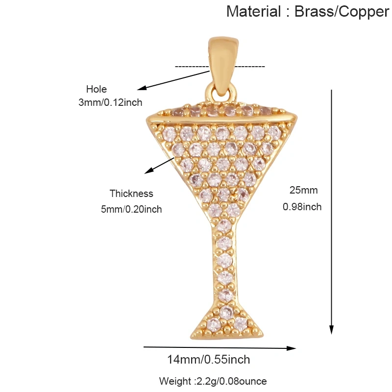 Fashion Cute Win Glass Cups Icecream Drinking Tea Pot Charm Pendant,18K Real Gold Plated Zircon Jewelry Finding Supplies S78