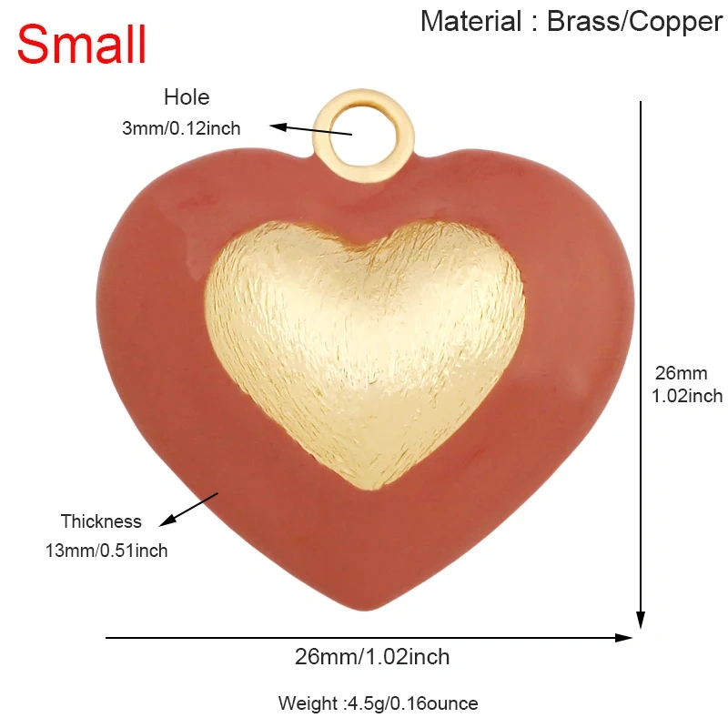 Paint Spray Red Pink  Heart Focal Charm Pendant,Full Cubic Zirconia Real 18K Gold Plated Jewelry Necklace Accessories Supply S30