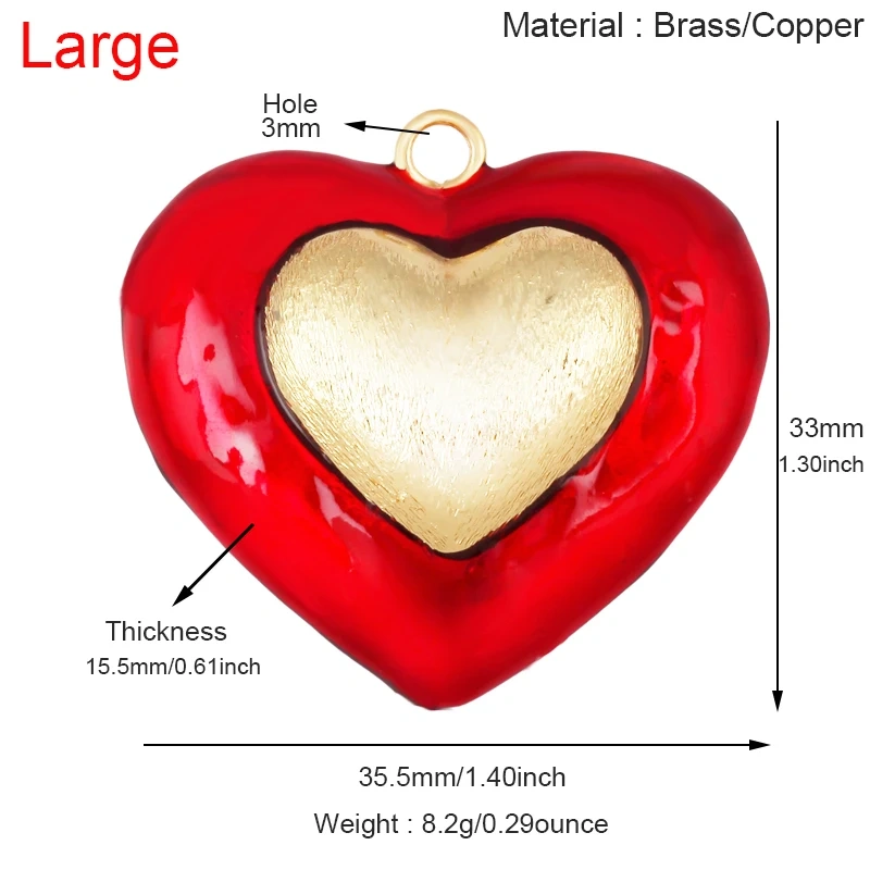 Paint Spray Red Pink  Heart Focal Charm Pendant,Full Cubic Zirconia Real 18K Gold Plated Jewelry Necklace Accessories Supply S30