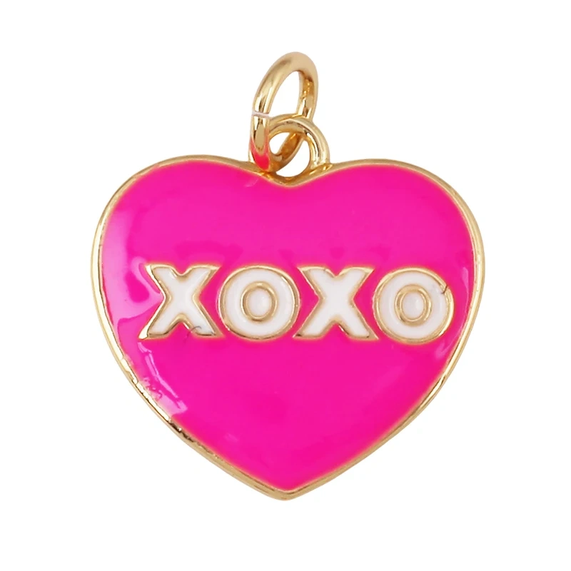 Glitter Red Kiss XOXO Love Heart Envelpe Charm, Brass 18K Gold Plated Necklace Bracelet DIY Jewelry Findings Making Supplies S61