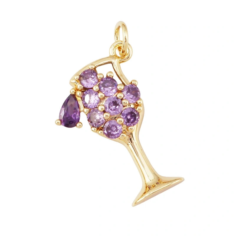 Fashion Cute Win Glass Cups Icecream Drinking Tea Pot Charm Pendant,18K Real Gold Plated Zircon Jewelry Finding Supplies S78