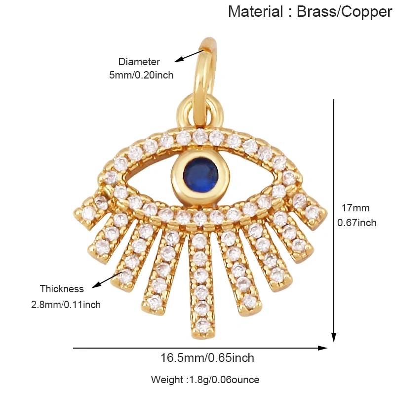 Blue Evil Eye Turkish Shell Round Charm,18K Real Gold Plated , Jewelry Necklace Bracelet Accessories Supplies S73