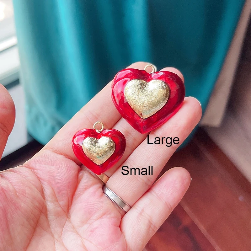 Paint Spray Red Pink  Heart Focal Charm Pendant,Full Cubic Zirconia Real 18K Gold Plated Jewelry Necklace Accessories Supply S30