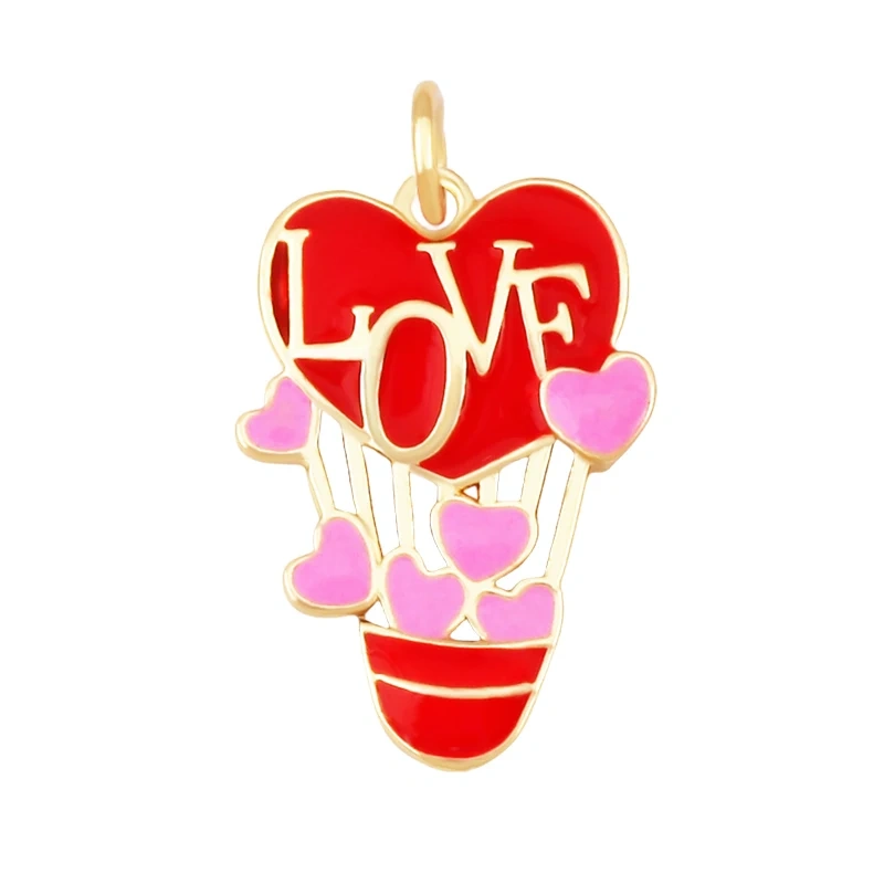 Glitter Red Kiss XOXO Love Heart Envelpe Charm, Brass 18K Gold Plated Necklace Bracelet DIY Jewelry Findings Making Supplies S61