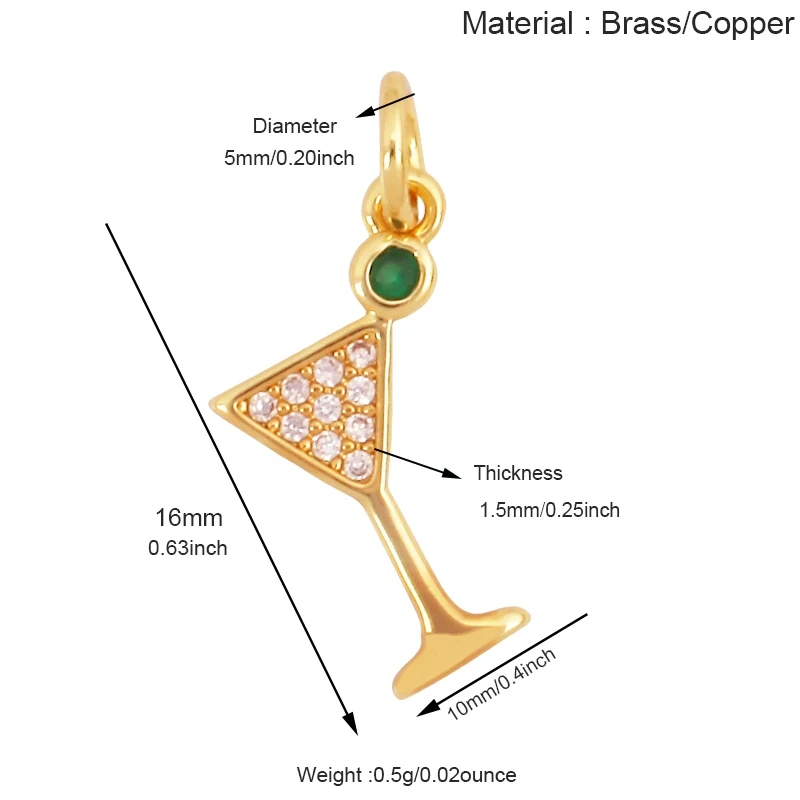 Fashion Cute Win Glass Cups Icecream Drinking Tea Pot Charm Pendant,18K Real Gold Plated Zircon Jewelry Finding Supplies S78