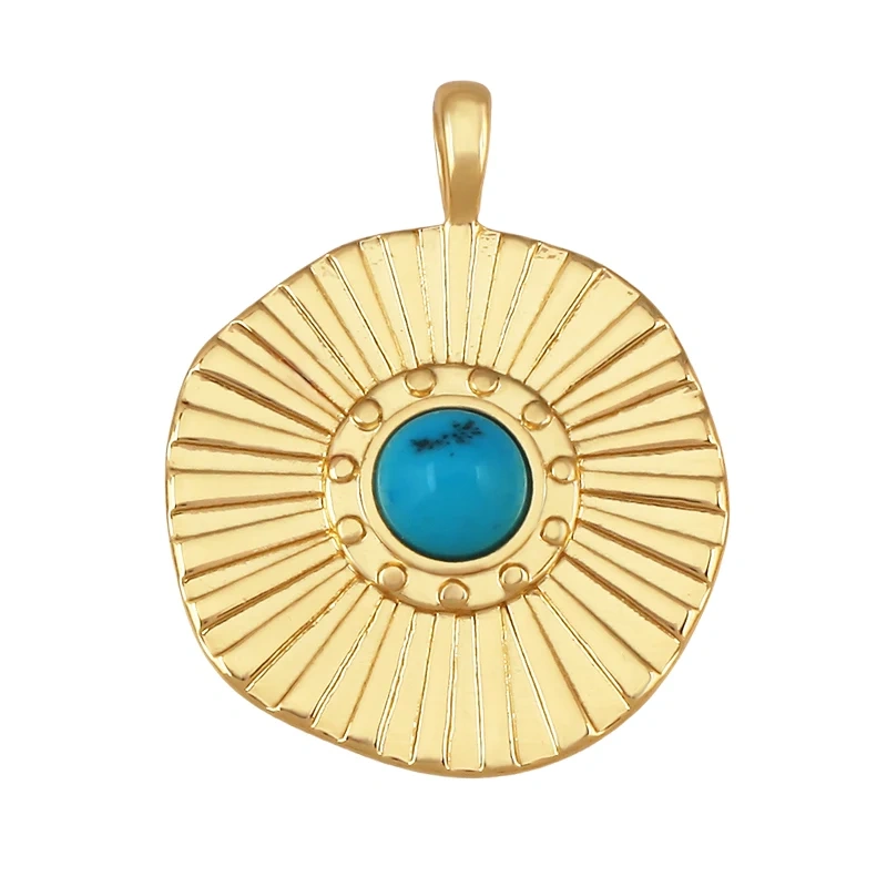 Blue Evil Eye Turkish Shell Round Charm,18K Real Gold Plated , Jewelry Necklace Bracelet Accessories Supplies S73