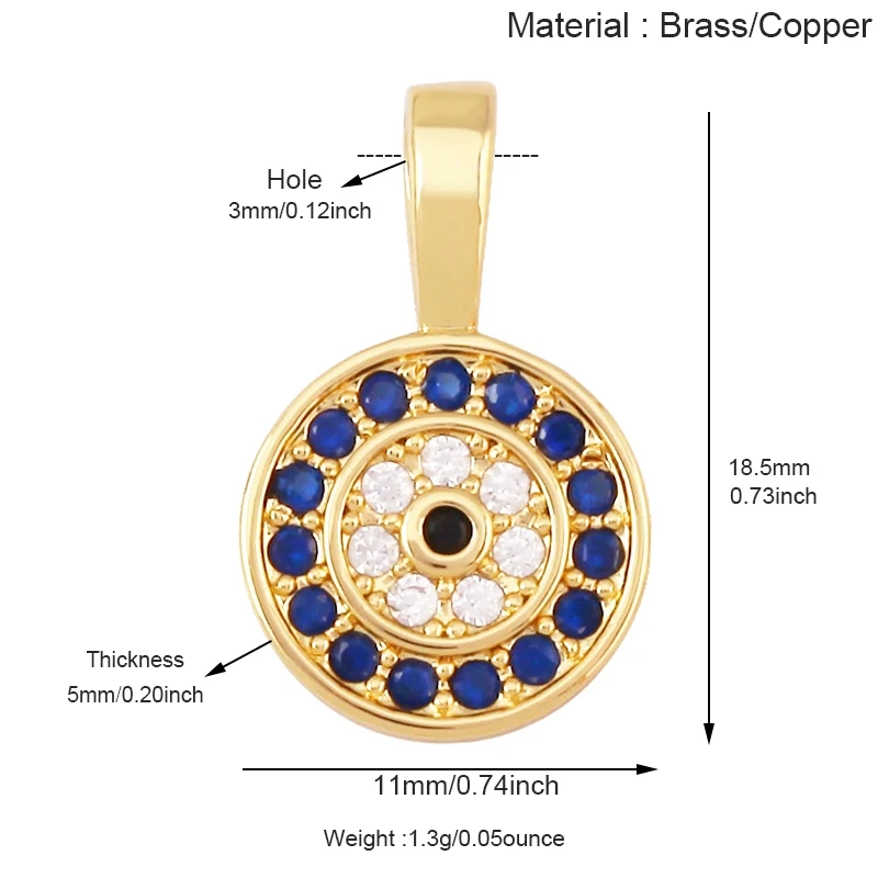 Blue Evil Eye Turkish Shell Round Charm,18K Real Gold Plated , Jewelry Necklace Bracelet Accessories Supplies S73