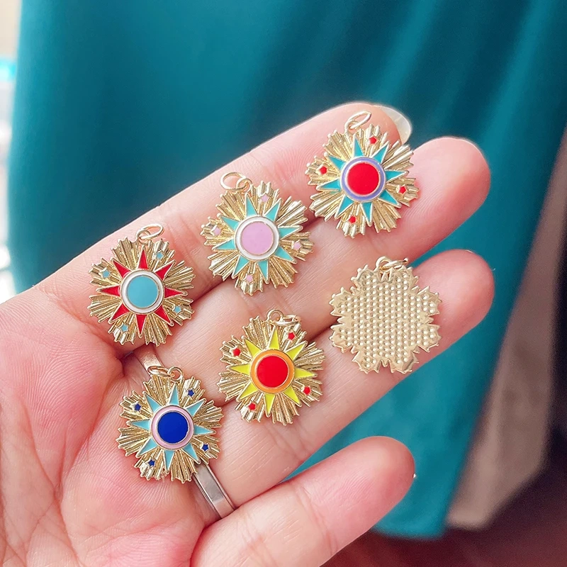 Celetial Sun Moon Polar North Star Flashing Bolt Charm Pendant,Colorful Enamel Gift Jewelry Necklace Bracelet Accessories S77