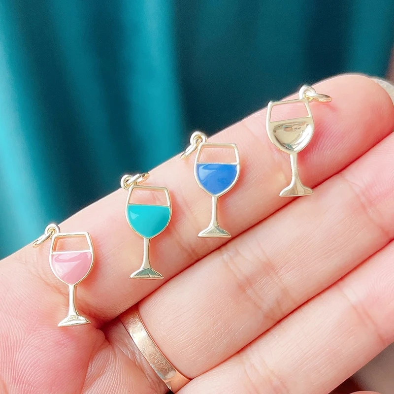 Fashion Cute Win Glass Cups Icecream Drinking Tea Pot Charm Pendant,18K Real Gold Plated Zircon Jewelry Finding Supplies S78