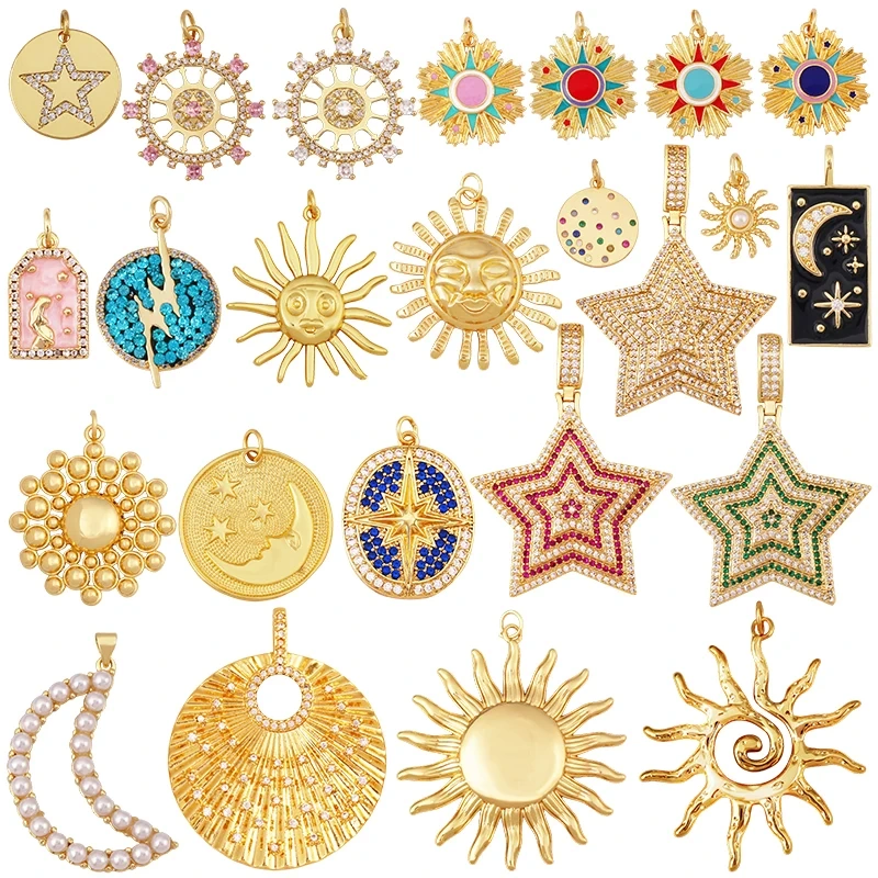 Celetial Sun Moon Polar North Star Flashing Bolt Charm Pendant,Colorful Enamel Gift Jewelry Necklace Bracelet Accessories S77