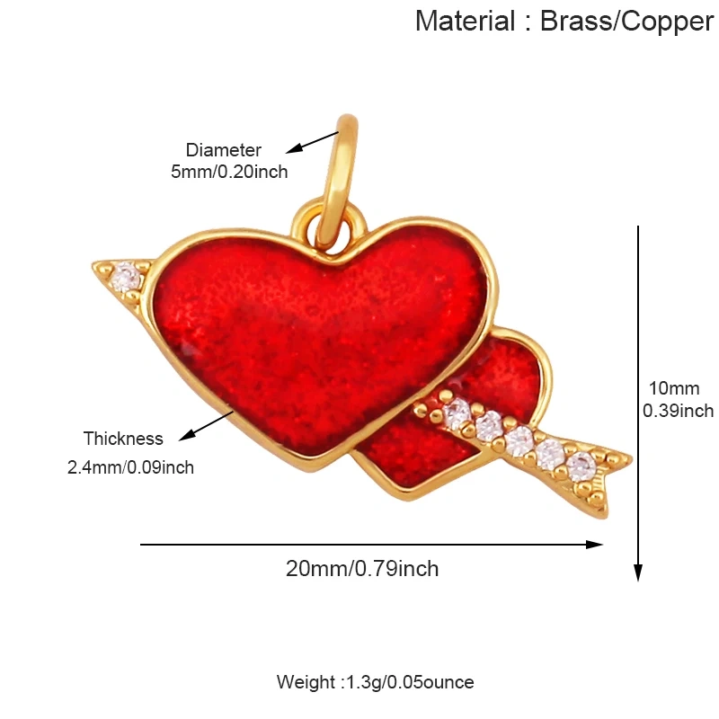 Glitter Red Kiss XOXO Love Heart Envelpe Charm, Brass 18K Gold Plated Necklace Bracelet DIY Jewelry Findings Making Supplies S61