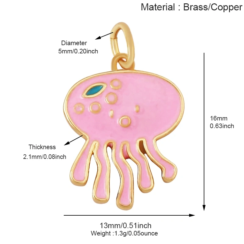 Jellyfish Ocean Shell Conch Red Lobster Sea Fish Shrimp Charm Pendant,Gold Plated Zircon Jewelry Findings Supply S73