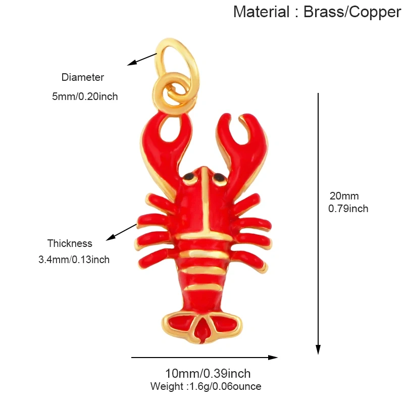 Jellyfish Ocean Shell Conch Red Lobster Sea Fish Shrimp Charm Pendant,Gold Plated Zircon Jewelry Findings Supply S73