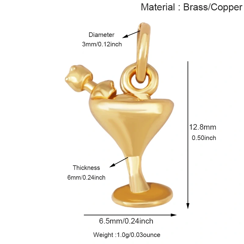 Fashion Cute Win Glass Cups Icecream Drinking Tea Pot Charm Pendant,18K Real Gold Plated Zircon Jewelry Finding Supplies S78