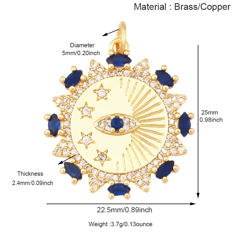 Blue Evil Eye Turkish Shell Round Charm,18K Real Gold Plated , Jewelry Necklace Bracelet Accessories Supplies S73