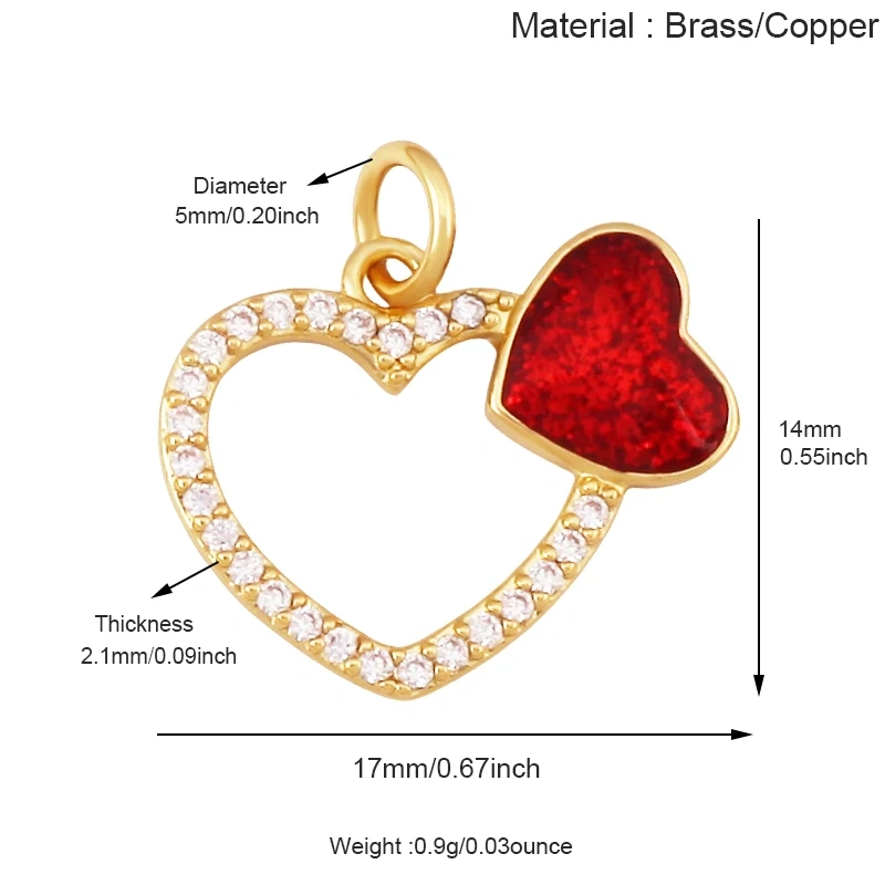 Glitter Red Kiss XOXO Love Heart Envelpe Charm, Brass 18K Gold Plated Necklace Bracelet DIY Jewelry Findings Making Supplies S61