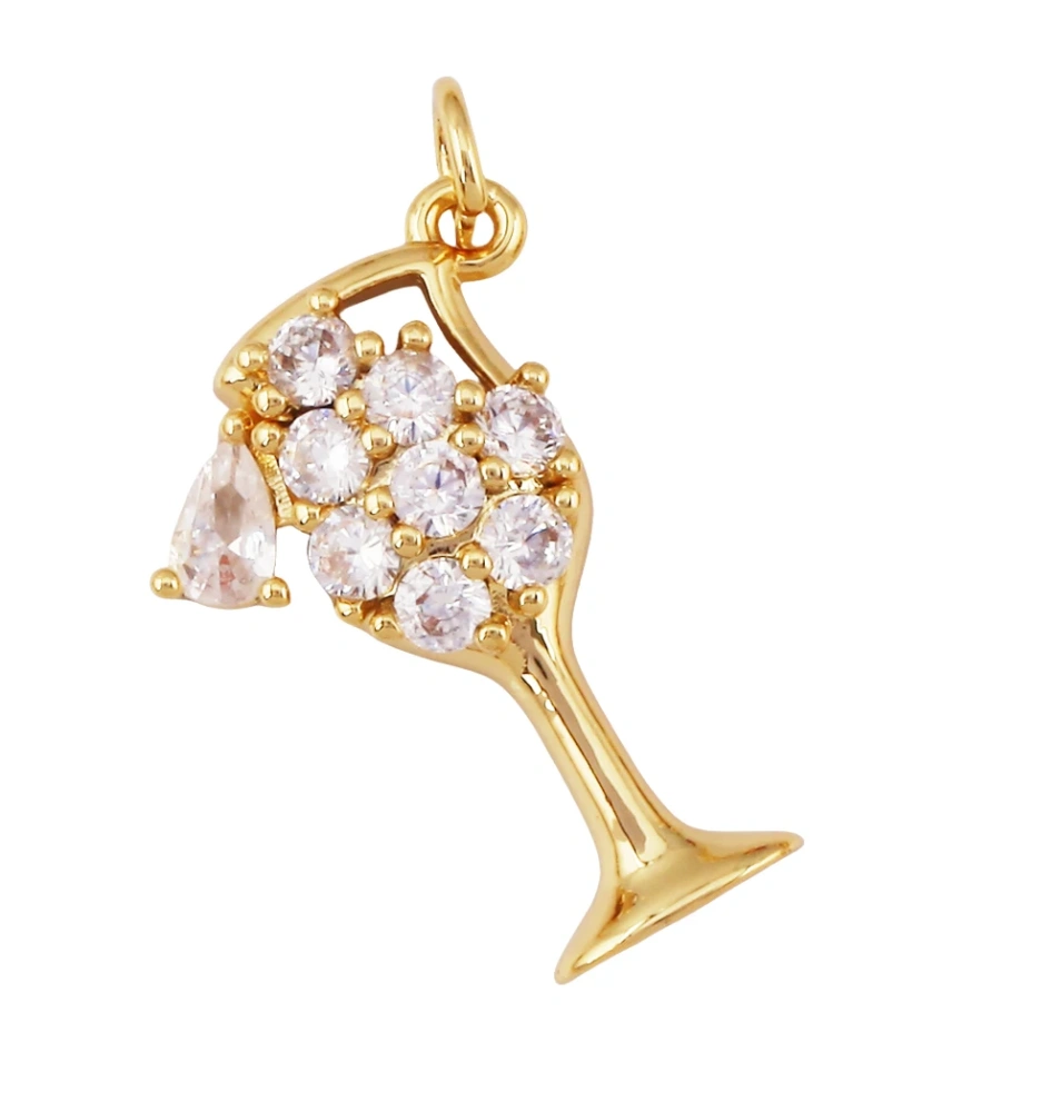 Fashion Cute Win Glass Cups Icecream Drinking Tea Pot Charm Pendant,18K Real Gold Plated Zircon Jewelry Finding Supplies S78