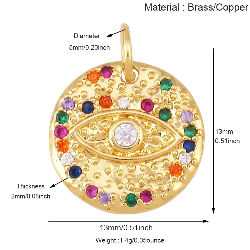 Blue Evil Eye Turkish Shell Round Charm,18K Real Gold Plated , Jewelry Necklace Bracelet Accessories Supplies S73