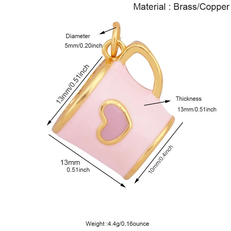 Fashion Cute Win Glass Cups Icecream Drinking Tea Pot Charm Pendant,18K Real Gold Plated Zircon Jewelry Finding Supplies S78