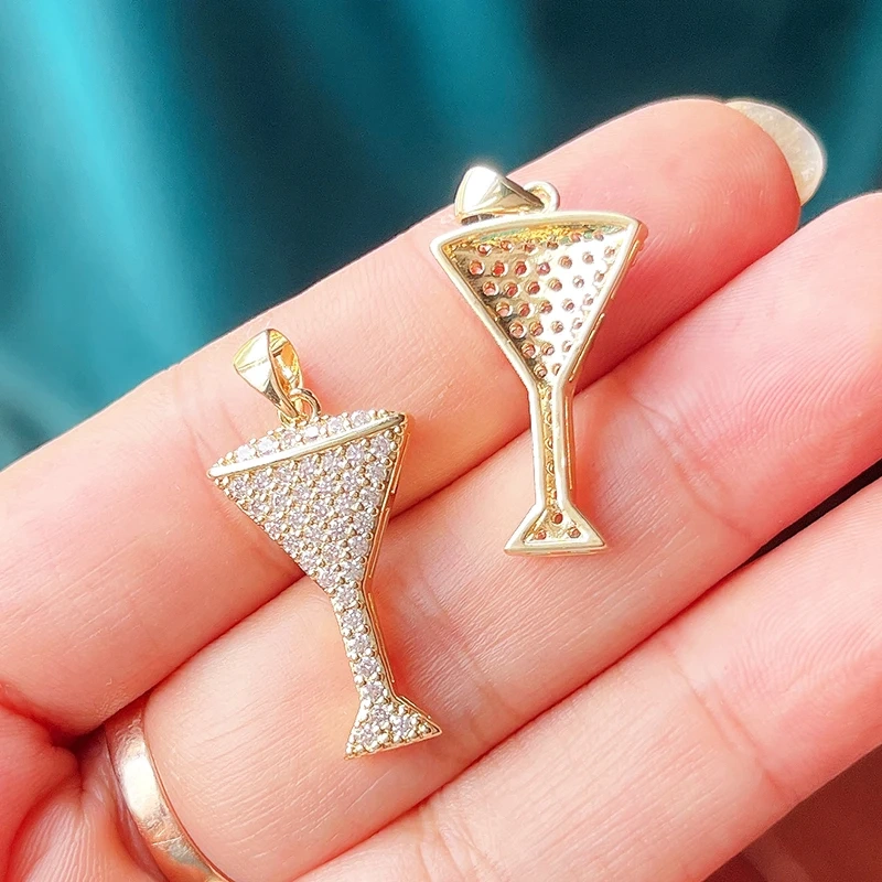 Fashion Cute Win Glass Cups Icecream Drinking Tea Pot Charm Pendant,18K Real Gold Plated Zircon Jewelry Finding Supplies S78