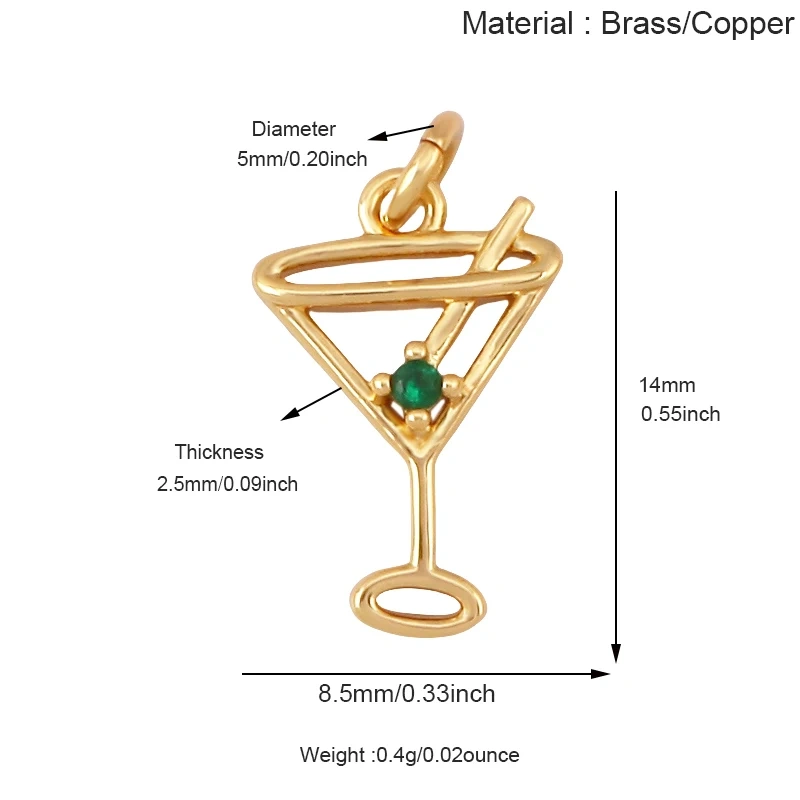 Fashion Cute Win Glass Cups Icecream Drinking Tea Pot Charm Pendant,18K Real Gold Plated Zircon Jewelry Finding Supplies S78