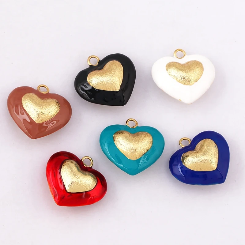 Paint Spray Red Pink  Heart Focal Charm Pendant,Full Cubic Zirconia Real 18K Gold Plated Jewelry Necklace Accessories Supply S30