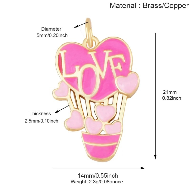 Glitter Red Kiss XOXO Love Heart Envelpe Charm, Brass 18K Gold Plated Necklace Bracelet DIY Jewelry Findings Making Supplies S61