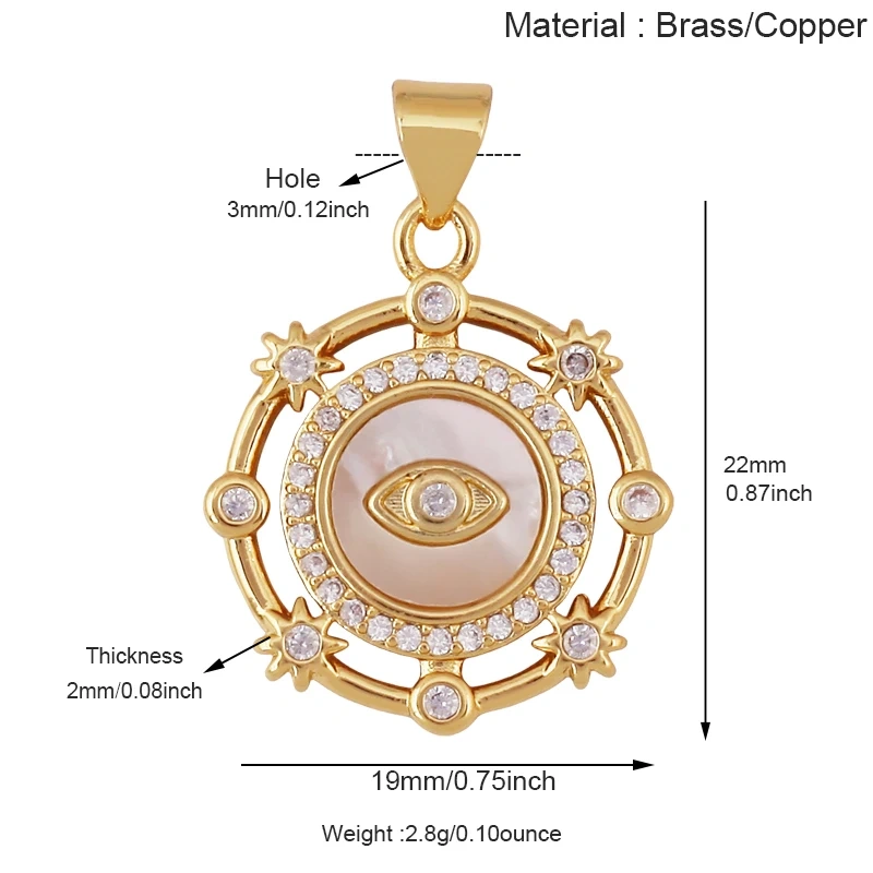 Blue Evil Eye Turkish Shell Round Charm,18K Real Gold Plated , Jewelry Necklace Bracelet Accessories Supplies S73