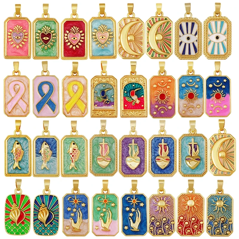 Enamel Fish Parrot Scared Heart Sun Flower Ins Conch Fish Charm Pendant,18K Real Gold Plated Zircon Jewelry Finding Supplies S85