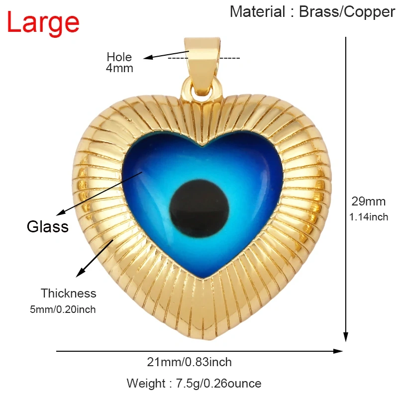 Blue Round Heart Eye Lucky Amulet Turkish Lucky Pendant,Real 18k Gold Plated Necklace Bracelet Jewelry Findings Supplies S52