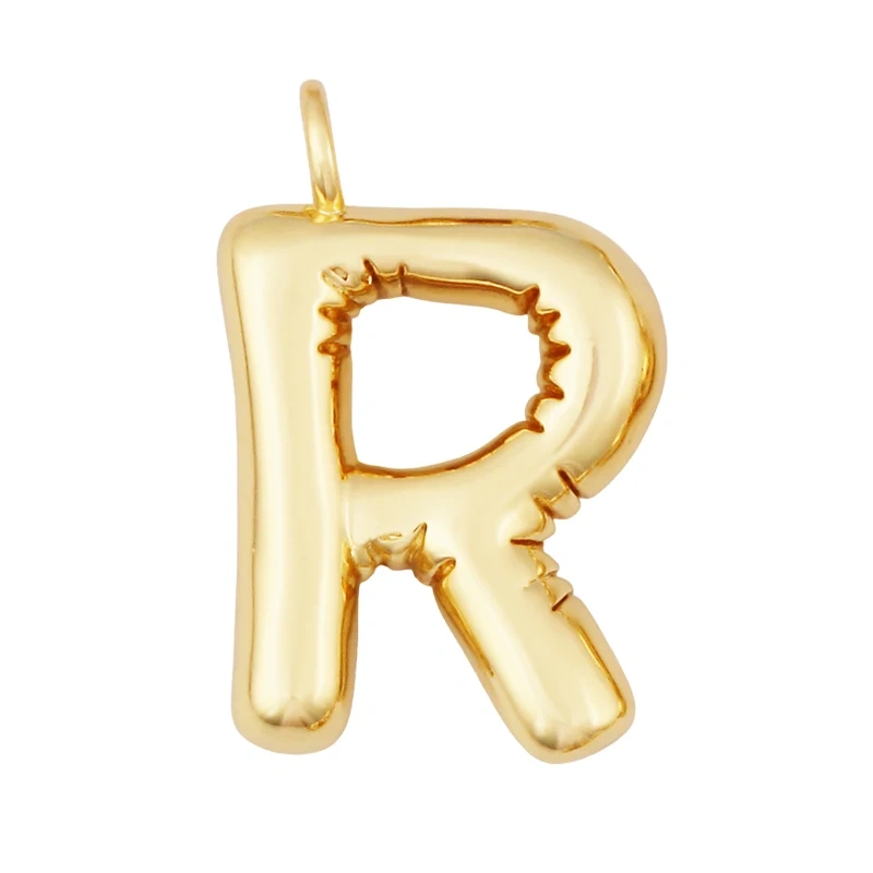 Cute Fat Bubble Brass Initial Name A-Z Letter Pendant,Real 18K Gold Plated Zircon Necklace Bracelet Jewelry Findings S67